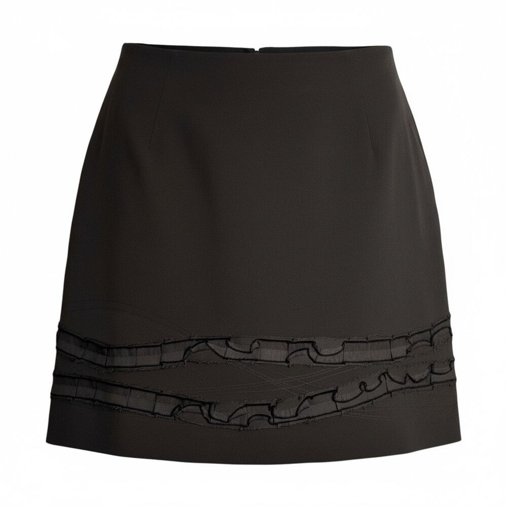 T Tahari Black Mini Skirt SZ 14 Ruffle Cocktail Office Siren Coquette Goth Glam